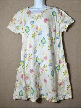 Marc Ware Linen Dress Womens Large Floral Cottage Shift Pullover Beach Resort